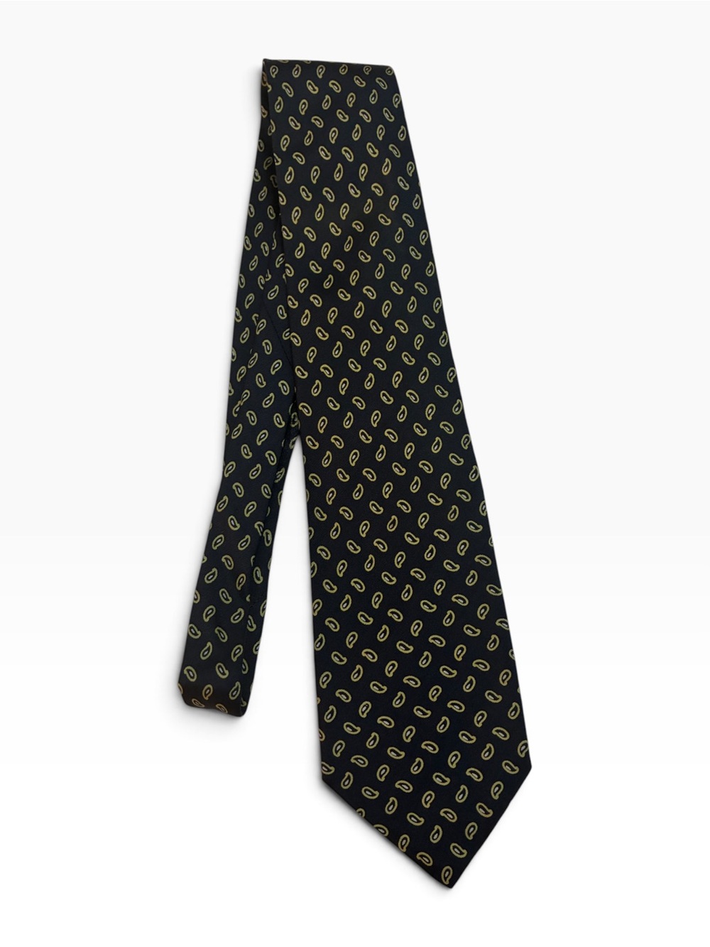 Burberry Vintage Silk Tie Navy Blue Yellow Floating Paisley Necktie